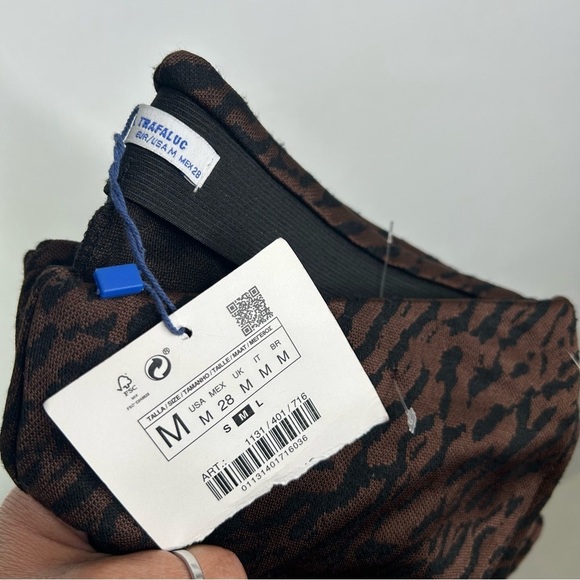 Zara Brown Animal Print Flare Pants M - Picture 10 of 10